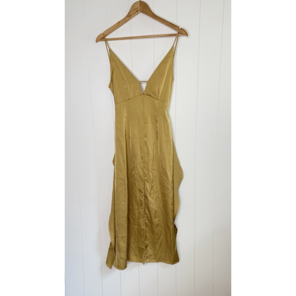 Amy Lynn London Plunge Neck Satin Midi Dress Wedding Guest Size Small
